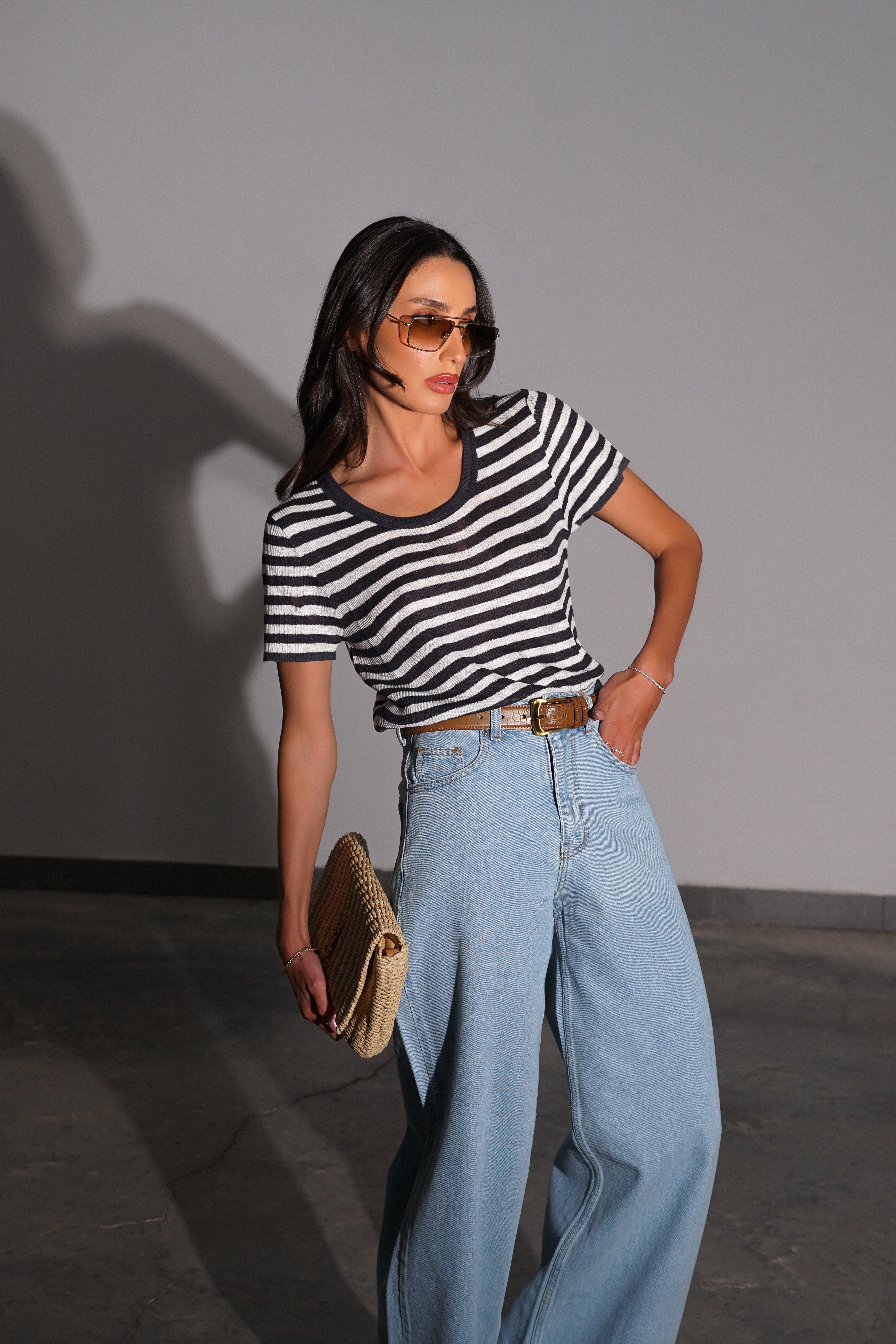 חולצת קירי פסים-שחור לבן