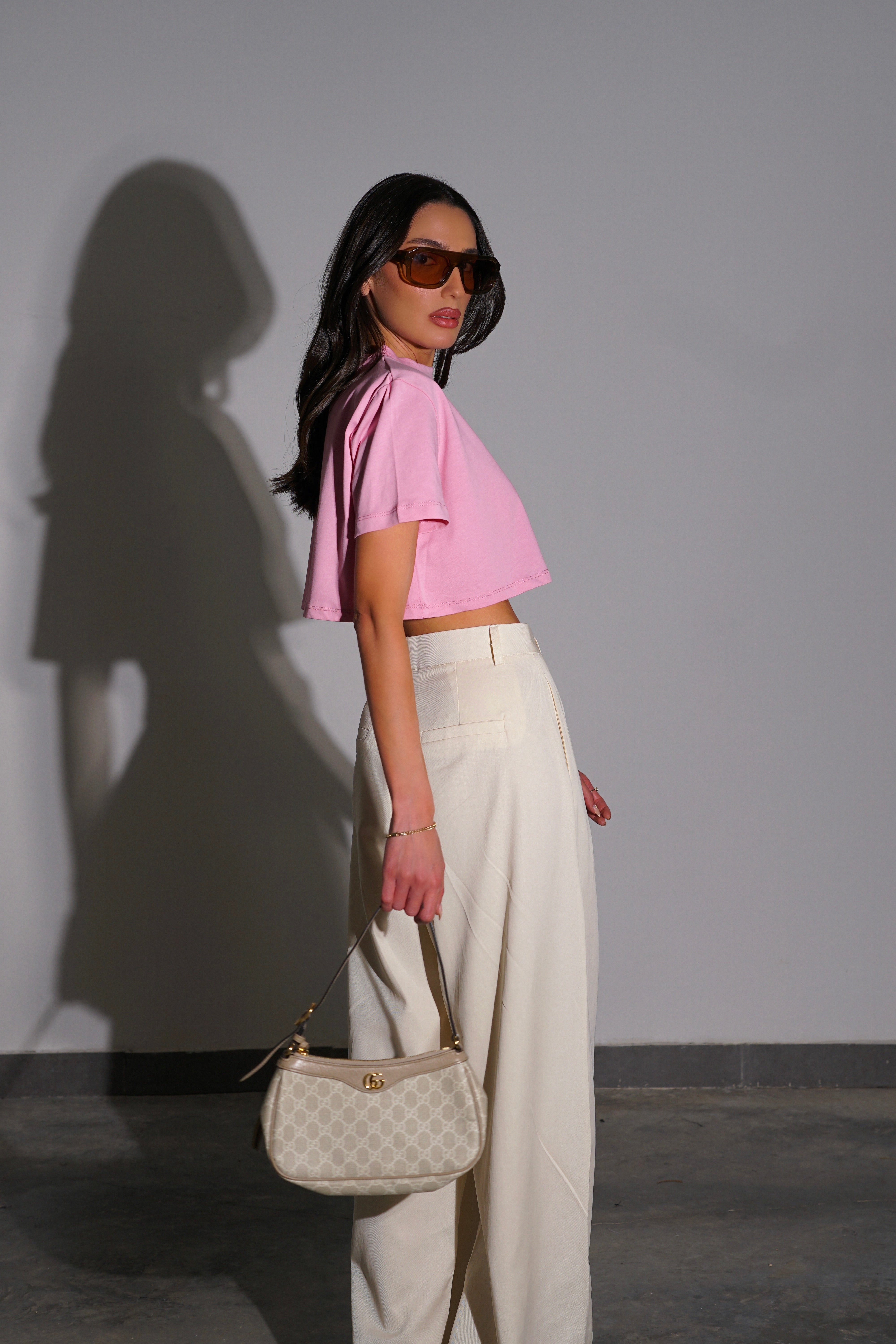 חולצת בייסיק קרופ-ורוד