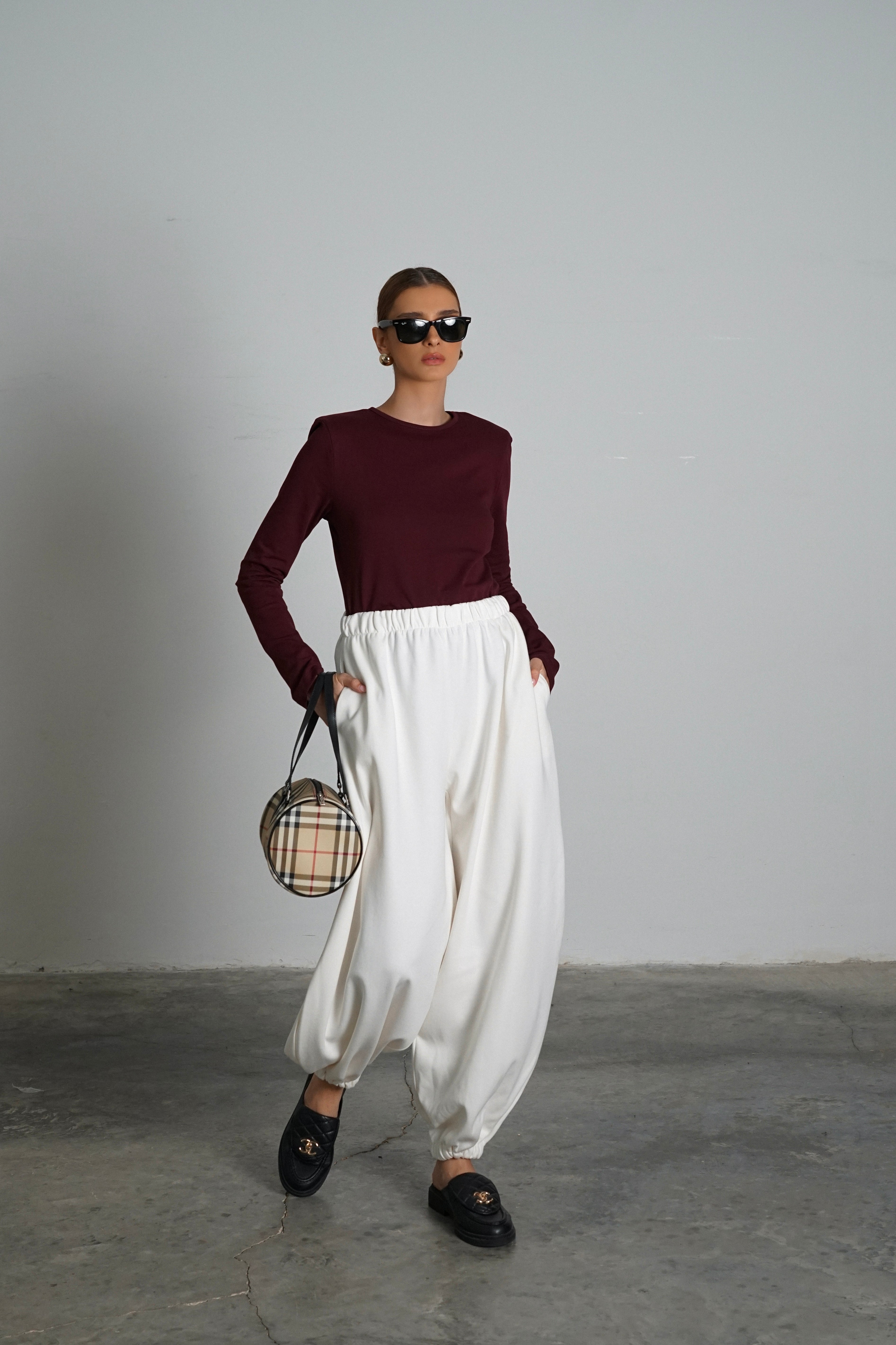 חולצת אייבורי-בורדו