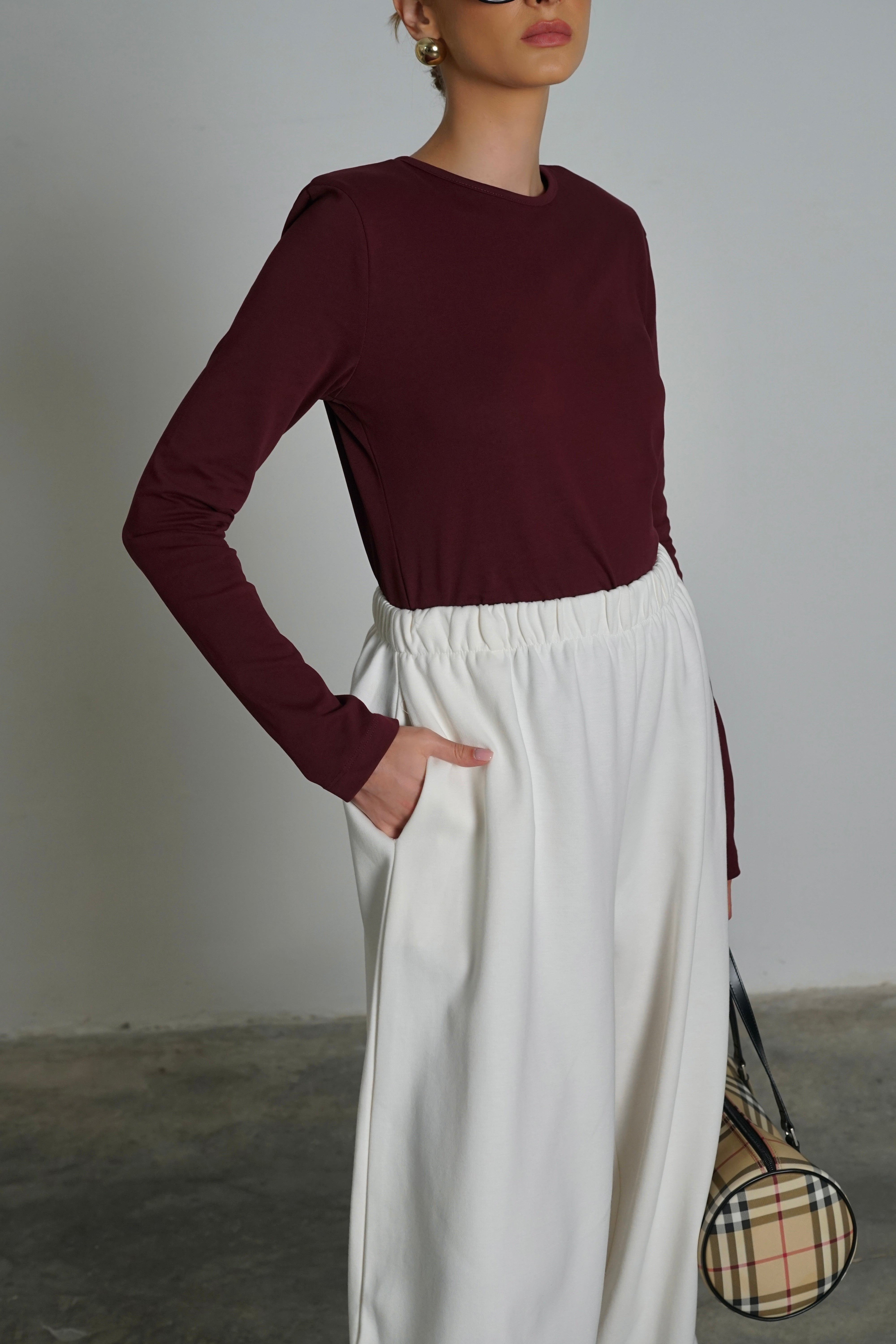 חולצת אייבורי-בורדו