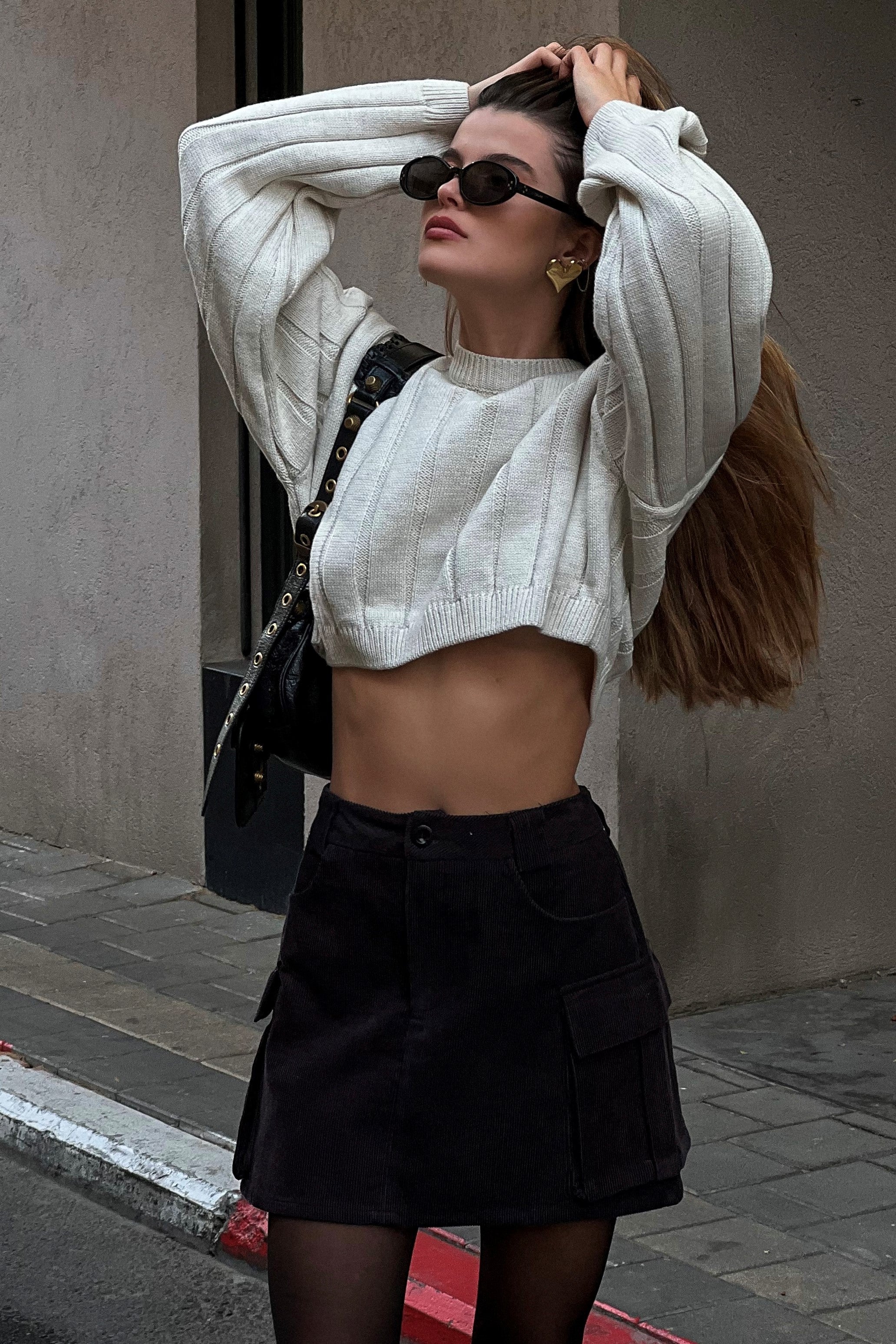 חצאית קורדרוי לונה - שחור